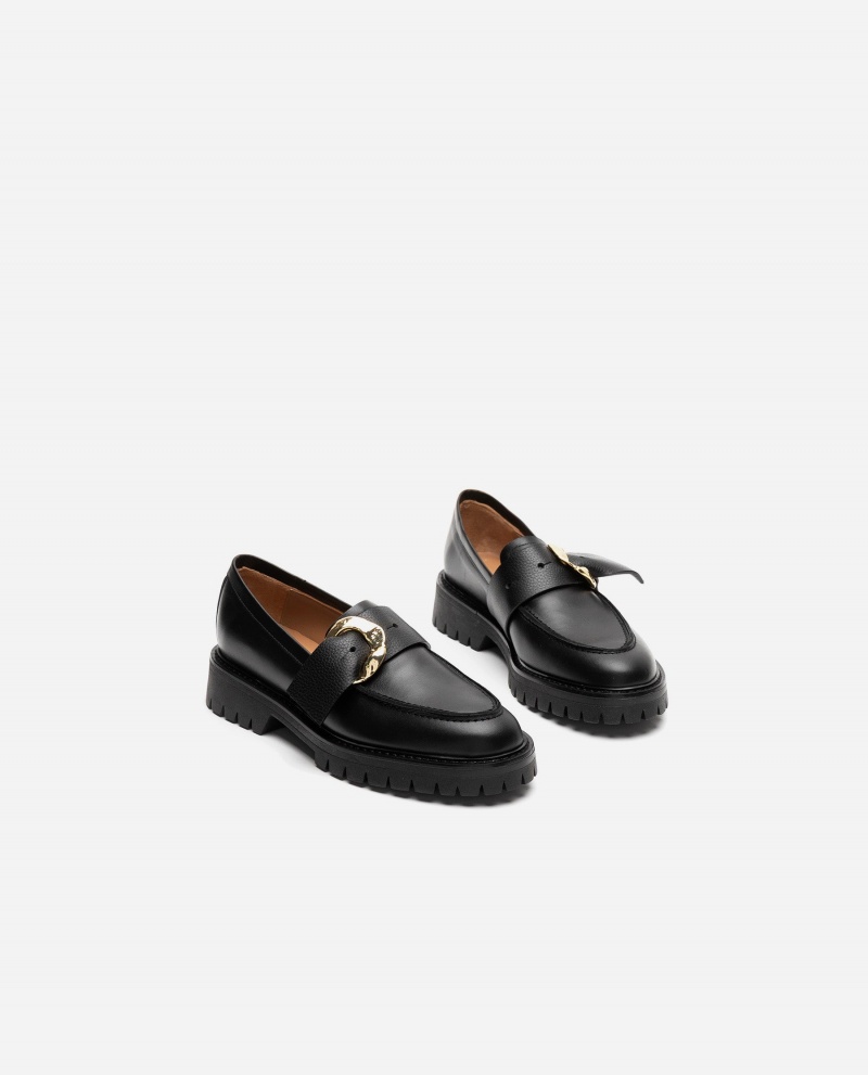 Black Flattered Stella Leather Shoes Loafers | FNZHY76231