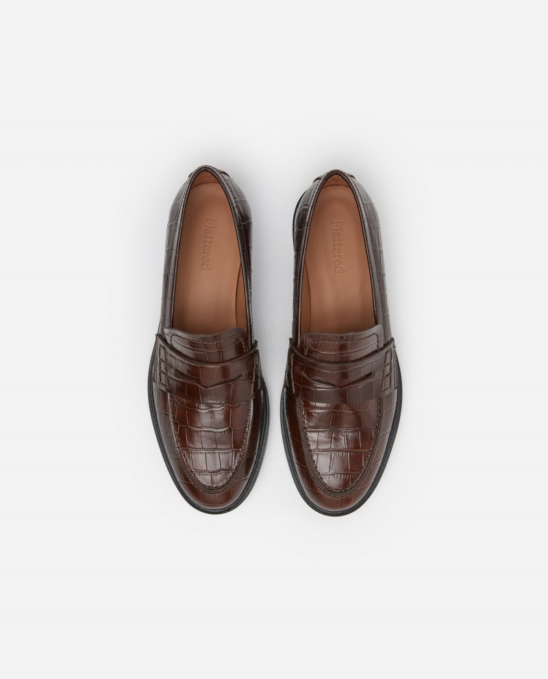 Brown Flattered Sara Croco Leather Shoes Loafers | NZQAV67095