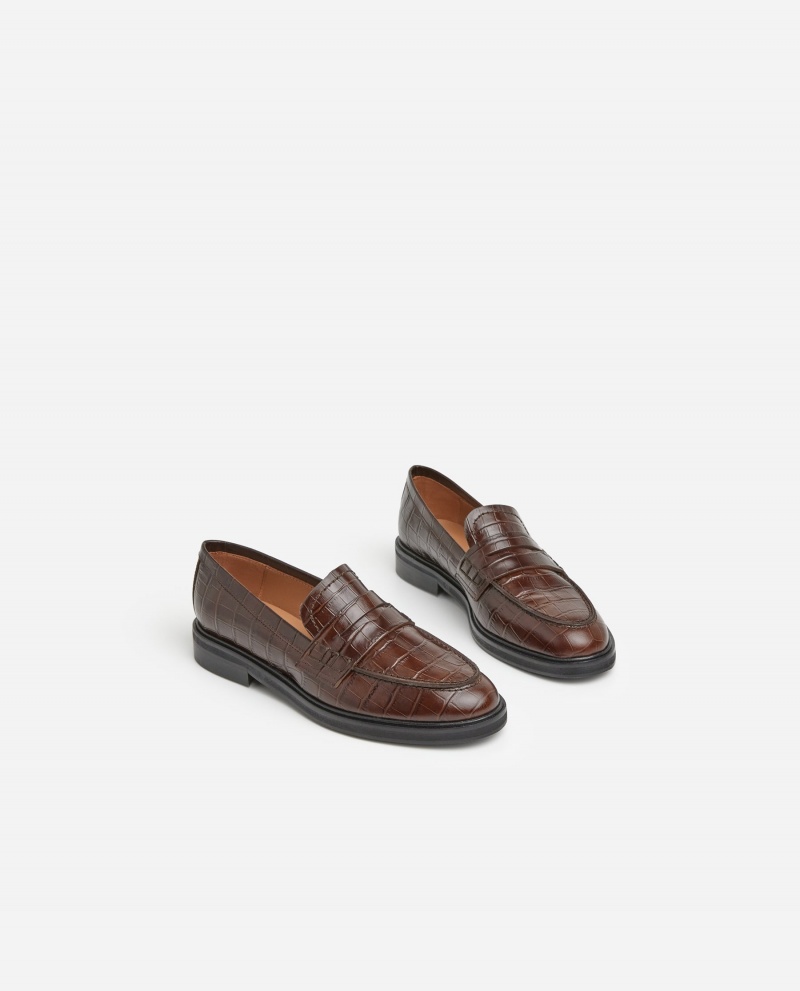 Brown Flattered Sara Croco Leather Shoes Loafers | NZQAV67095