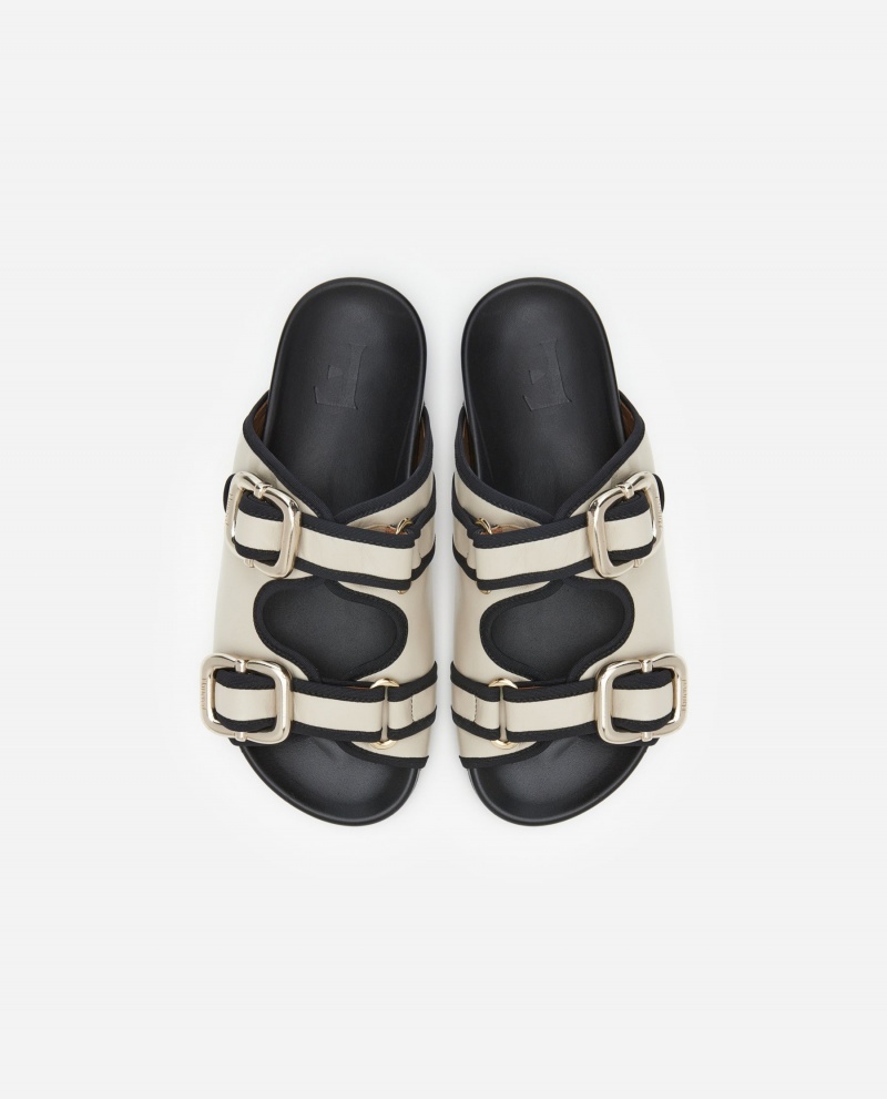 White Flattered Bono Leather Shoes Sandals | PNZER41028