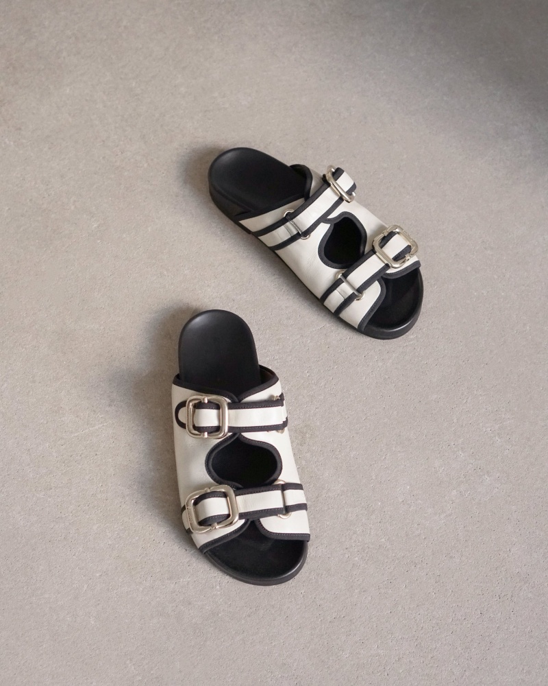 White Flattered Bono Leather Shoes Sandals | PNZER41028