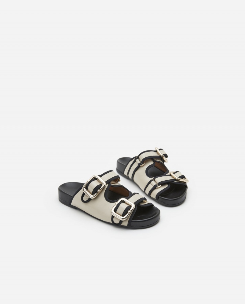 White Flattered Bono Leather Shoes Sandals | PNZER41028