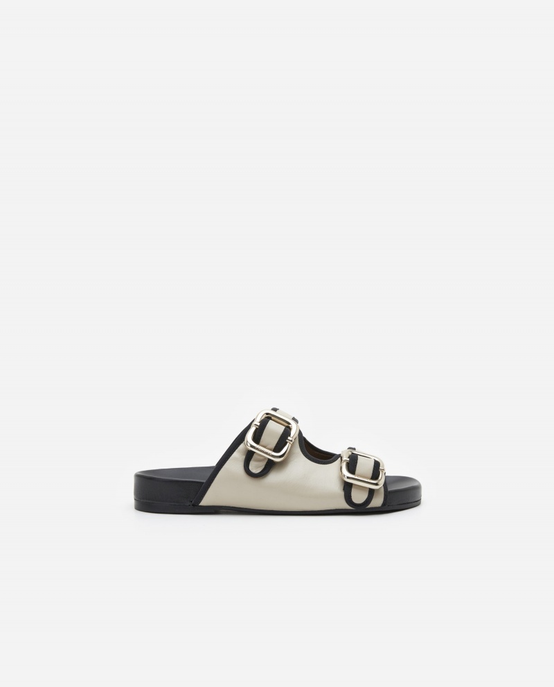 White Flattered Bono Leather Shoes Sandals | PNZER41028