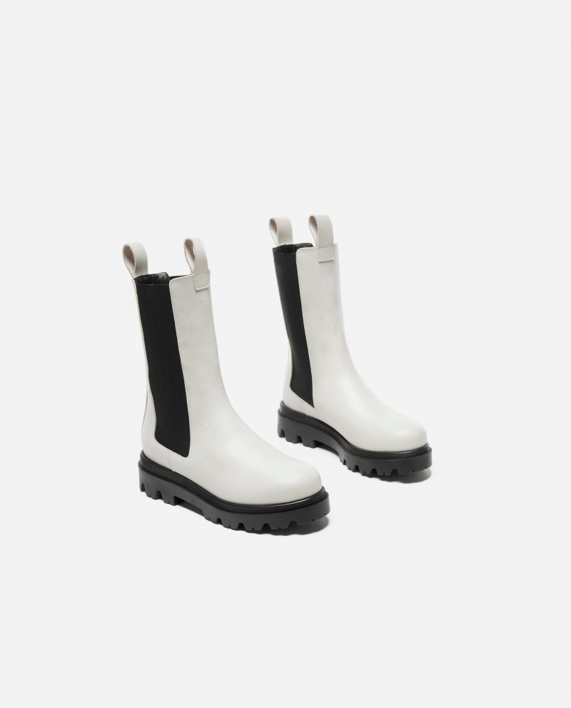 White Flattered Lia Leather Shoes Boots | NZXMI10441