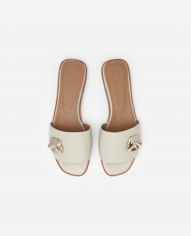 White Flattered Mira Leather Shoes Sandals | LNZTR26006