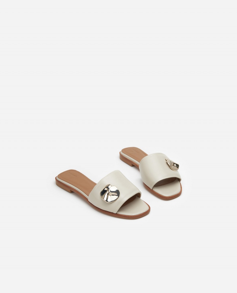 White Flattered Mira Leather Shoes Sandals | LNZTR26006