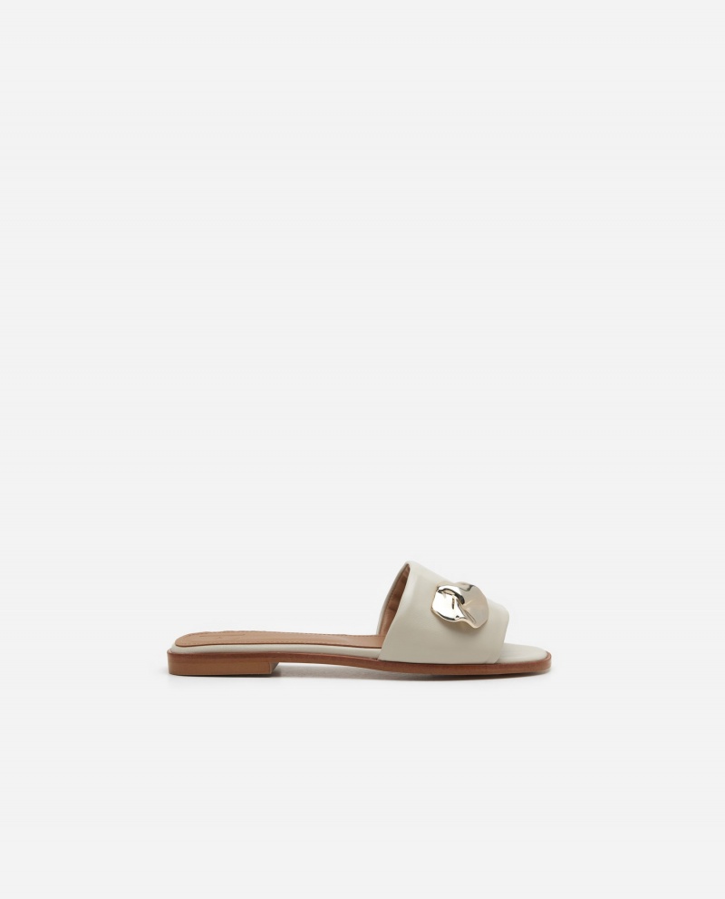 White Flattered Mira Leather Shoes Sandals | LNZTR26006