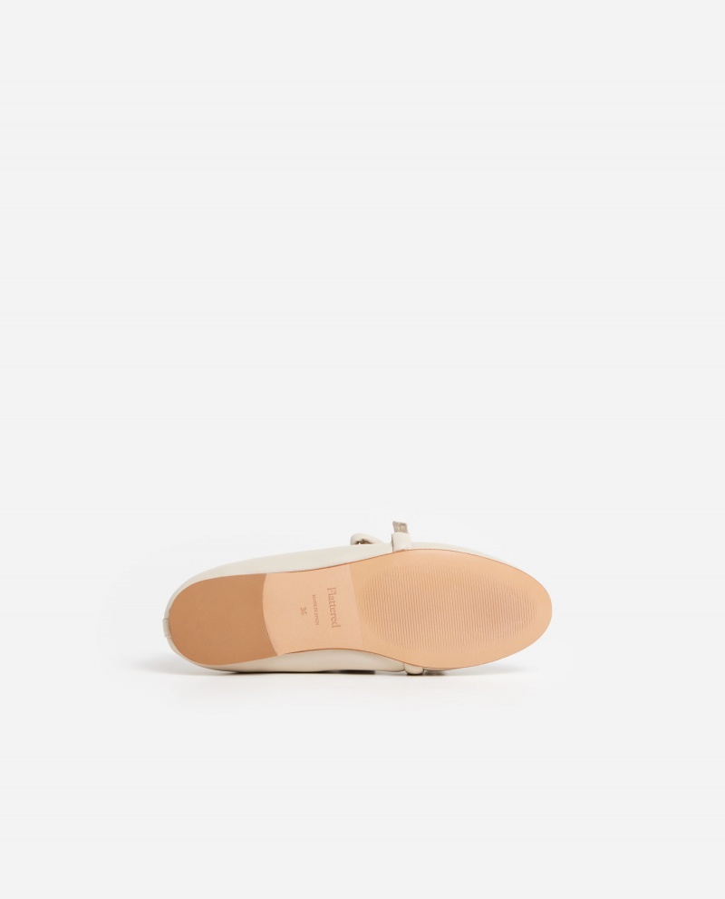 White Flattered Polly Leather Shoes Ballet Flats | NZEAH54908