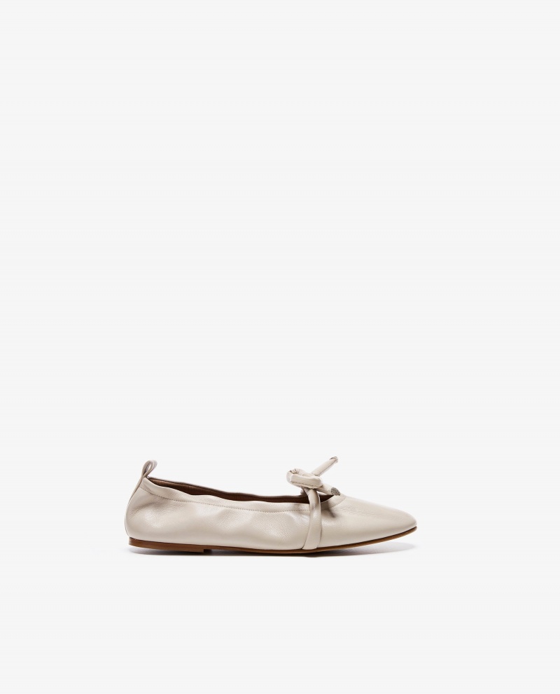 White Flattered Polly Leather Shoes Ballet Flats | NZEAH54908